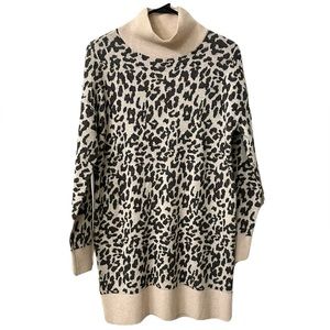 NEW Loft Womens Size XS Wool Blend Jacquard Mock Tunic Leopard Sweater Dress